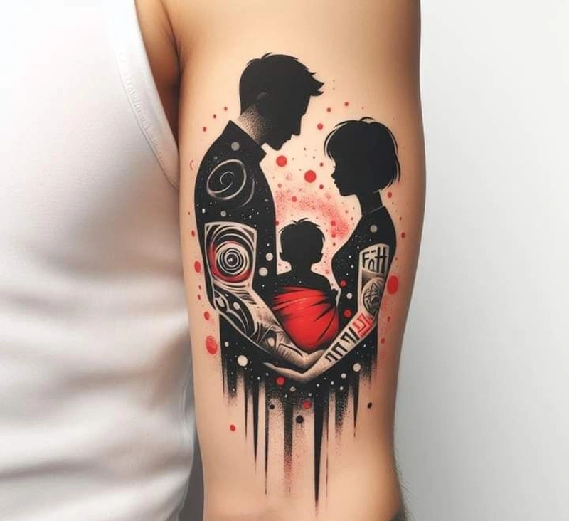 Xăm hình gia đình với phong cách tattoo tối giản