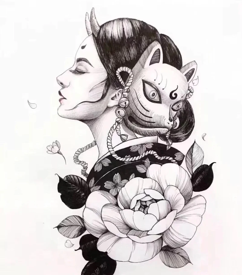 hình xăm cô gái nhật kín ngực