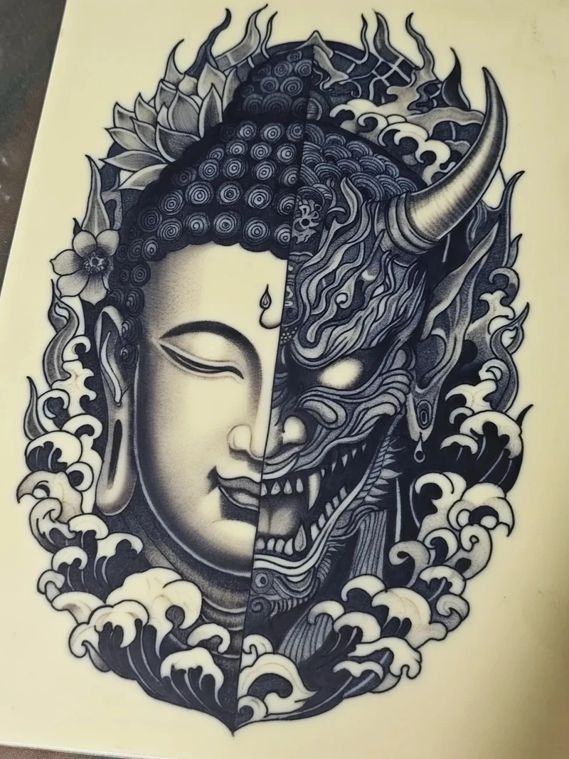 hình xăm nữa phật nữa quỷ mang phong cách tâm linh