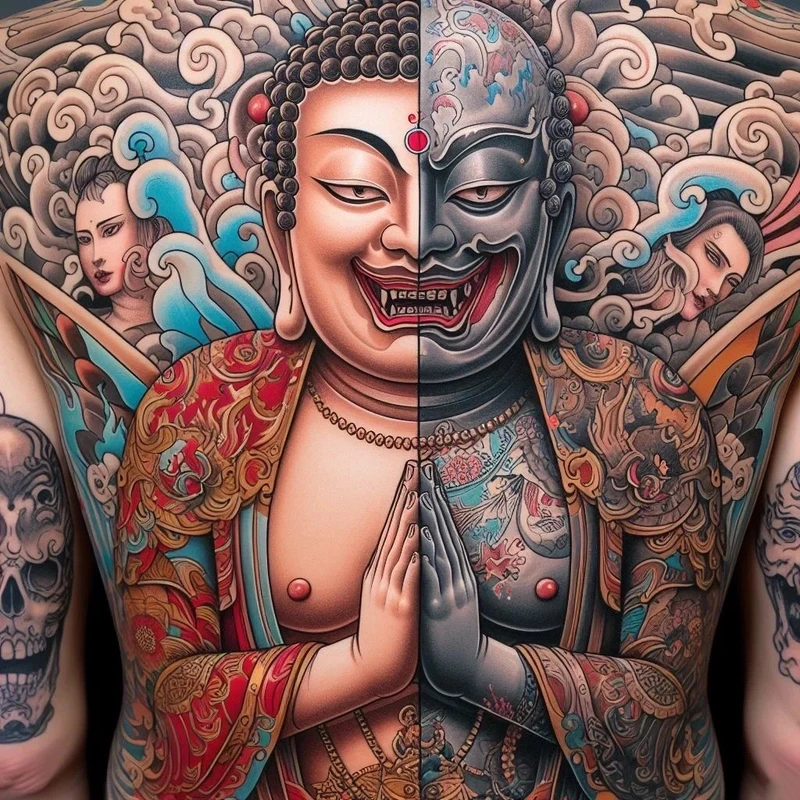 hình xăm nữa phật nữa quỷ theo phong cách tattoo Nhật