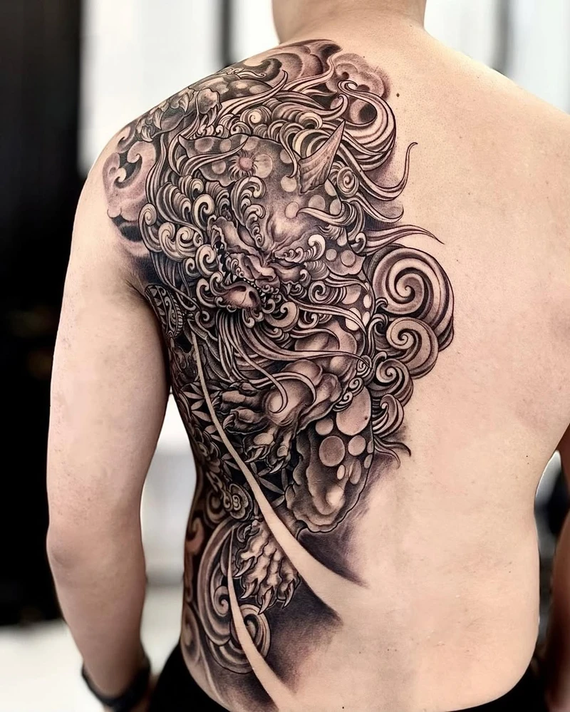 thiết kế hình xăm kỳ lân nhật cổ