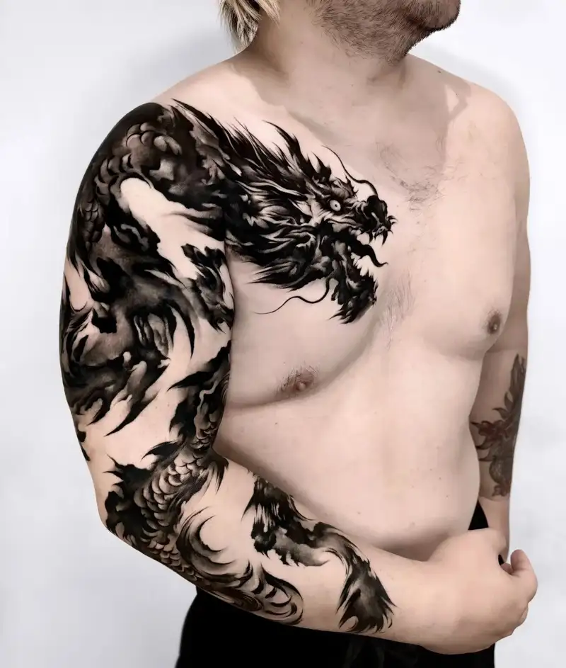 hình xăm con rồng uốn lượn sống động nghệ thuật
