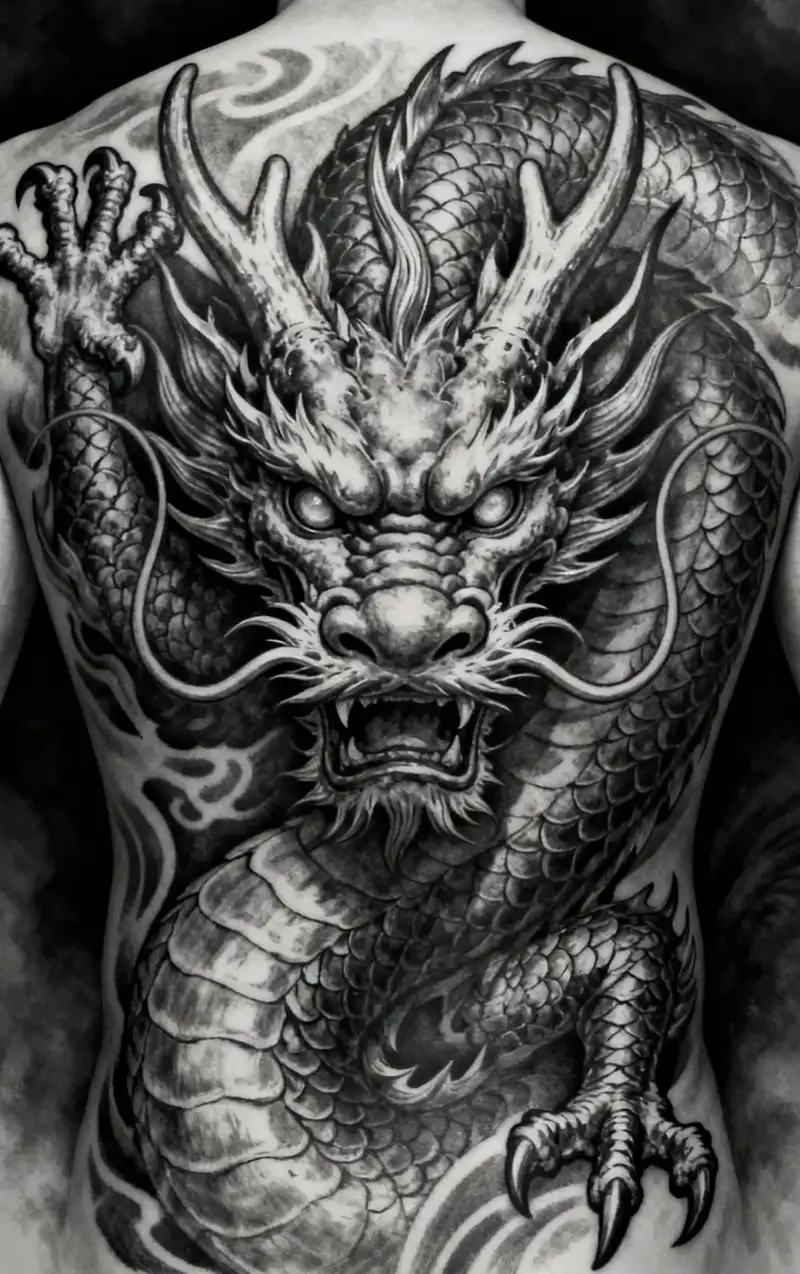 hình xăm mặt rồng tạo hình uy nghi dũng mãnh