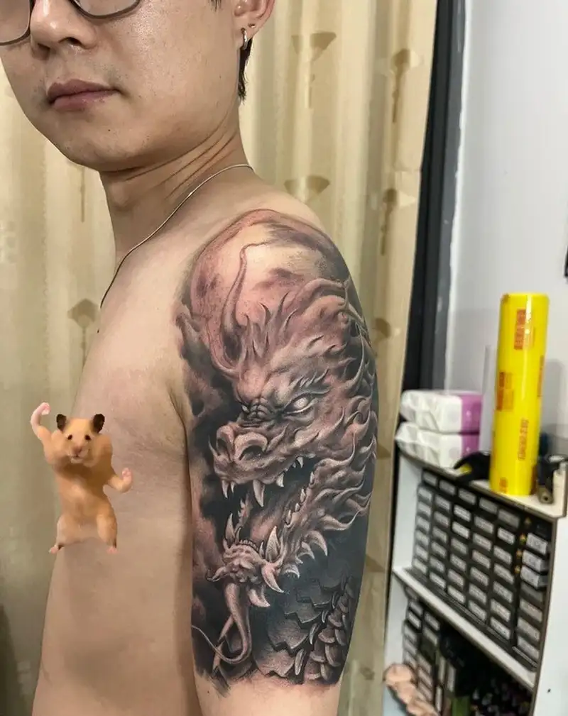 mẫu hình xăm mặt rồng đẹp full lưng nghệ thuật