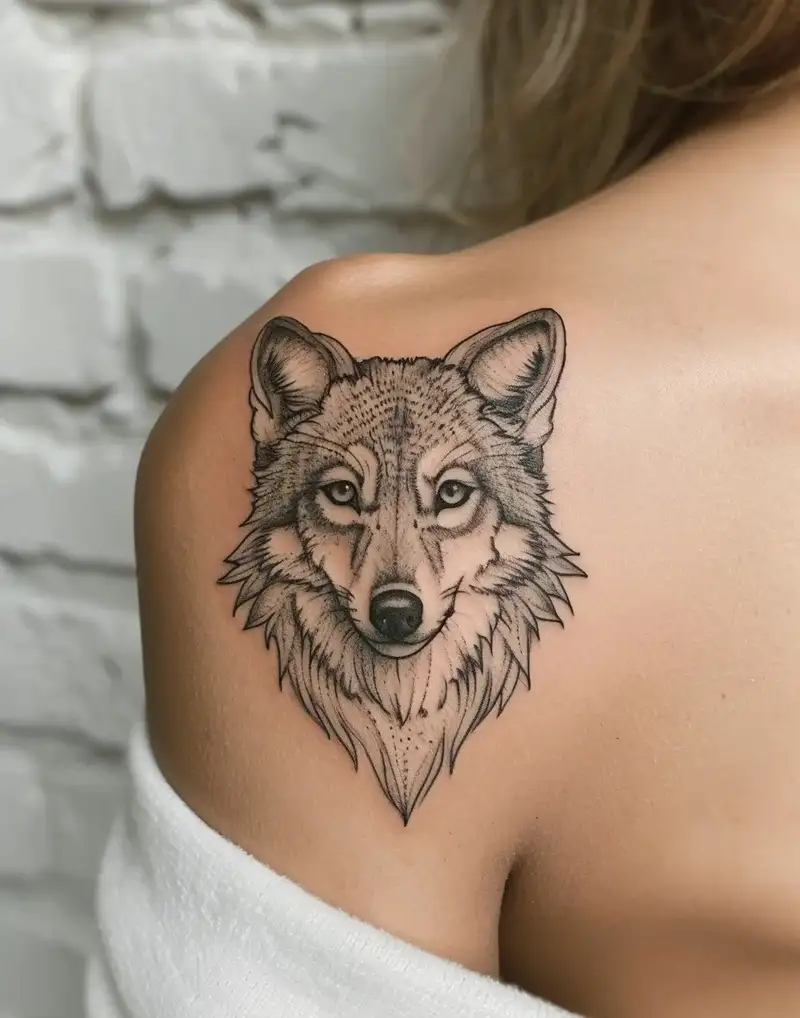 mẫu tattoo hình xăm đầu sói hoa văn