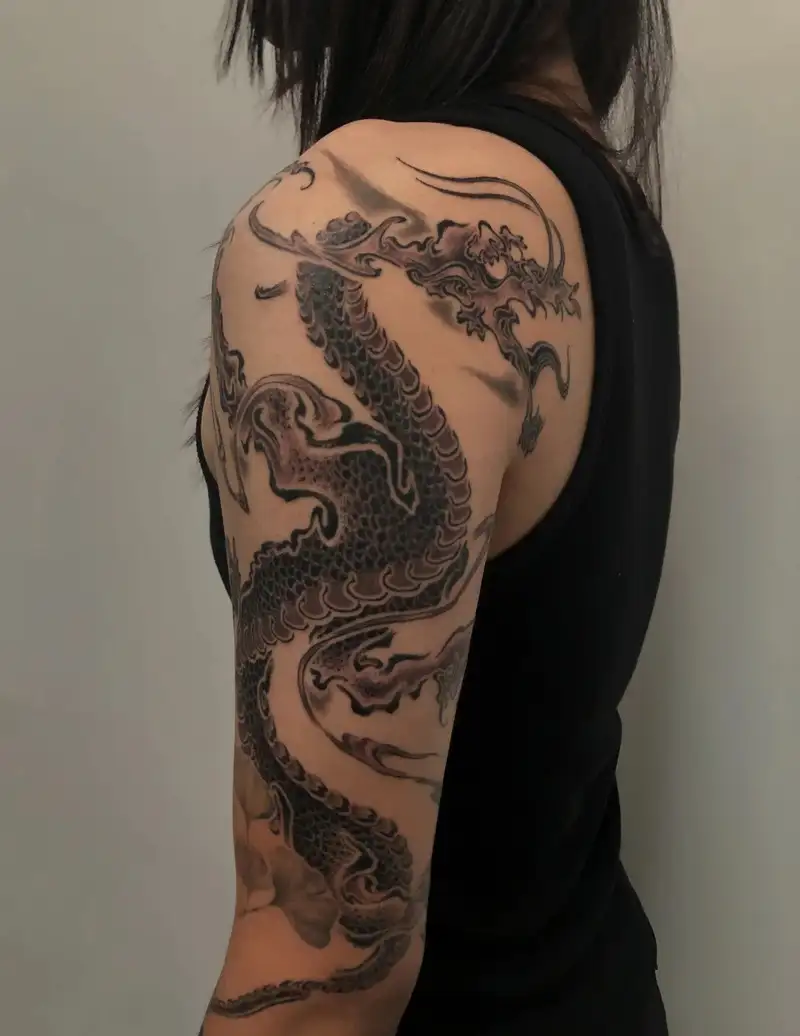 ý tưởng tattoo hình xăm con rồng kín tay